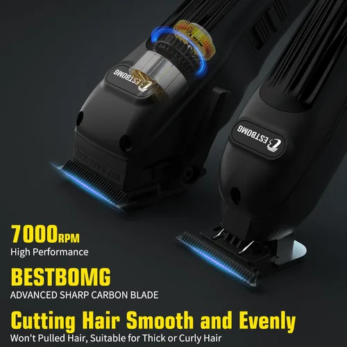 Vista 2 de BESTBOMG® Cortapelos profesional para hombres, juego de cortapelos y recortadora de peluquería profesional, cortapelos inalámbrico para hombres