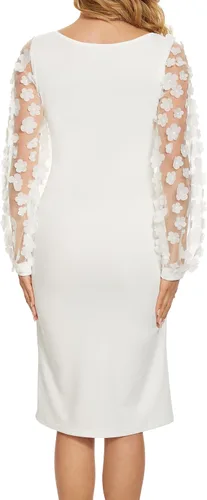 Vista 4 de Vestido de maternidad con mangas de obispo de malla floral fruncido lateral elegante vestido midi ajustado para baby shower sesión de fotos casual