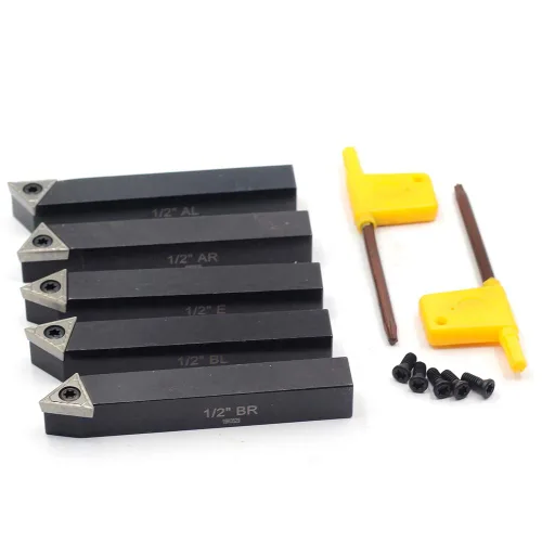 Vista 5 de OSCARBIDE 1/2 "Mini torno de carburo indexable portaherramientas de torneado 5 piezas/juego, herramientas de corte de torno de metal con insertos