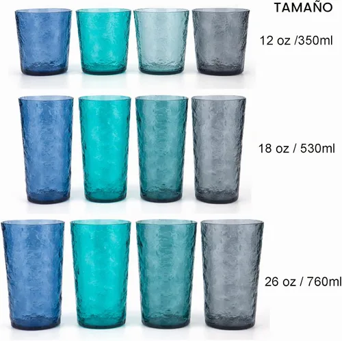 Vista 5 de KX-WARE Vasos de plástico de acrílico de 12 onzas, juego de 8 unidades, color azul