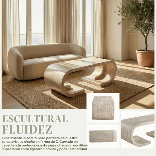 Vista 5 de SSLine Mid-Century - Mesa de centro curvada de 47.24 pulgadas con base de pedestal, mesa central de madera en forma de C para sala de estar