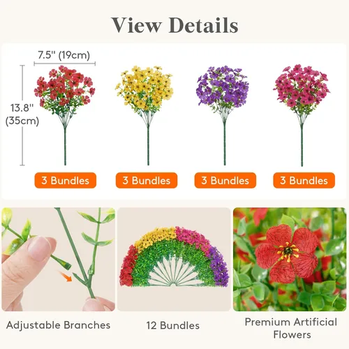 Vista 2 de Lifewit Flores artificiales para exteriores, 12 paquetes de flores falsas de plástico para decoración del jardín del hogar, plantas sintéticas