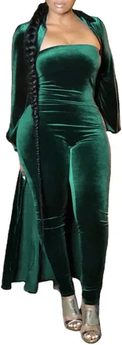 Vista 2 de Remelon Conjunto de 2 piezas de terciopelo sexy para mujer, manga larga, cárdigan, tubo con hombros descubiertos, bodycon, para fiesta, club, ropa