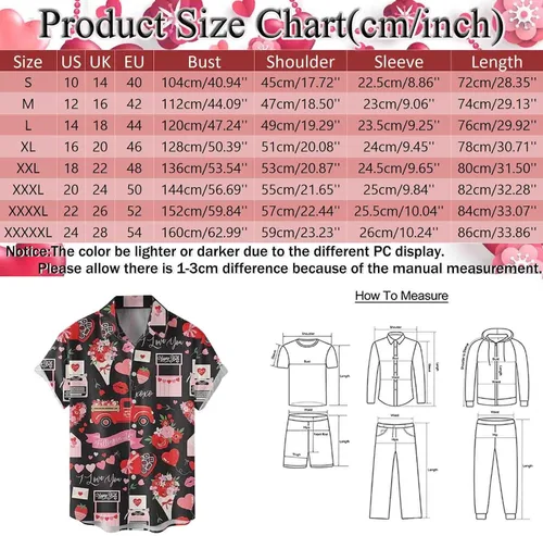 Vista 4 de Male Shirts Casual Lapel Valentine's Day Full Print Short Sleeve Vacation Outdoor Vacation Shirts Men Big and Tall Shirts