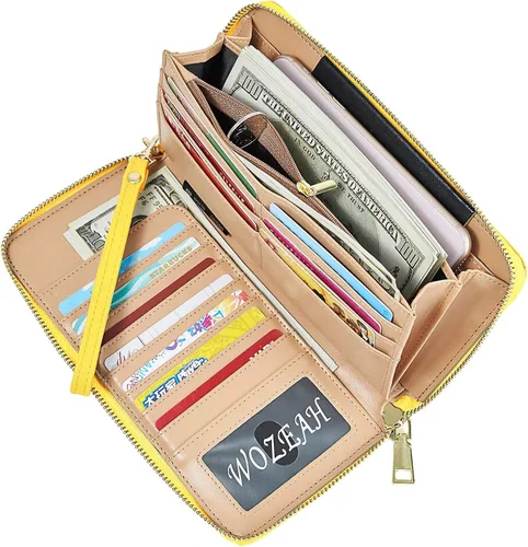 Vista 2 de WOZEAH - Cartera de piel sintética con cremallera y bloqueo RFID para mujer ideal para viajar