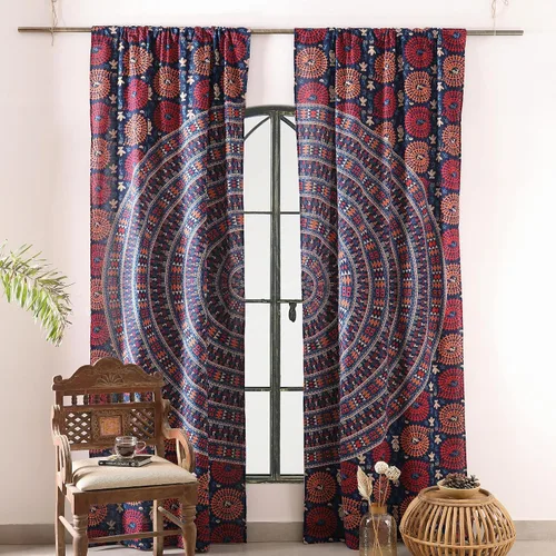 Vista 23 de Popular Handicrafts - Paneles de cortina estilo Indio Hippie Bohemio Hermosa Mandala Multicolor Azul Pavo Real