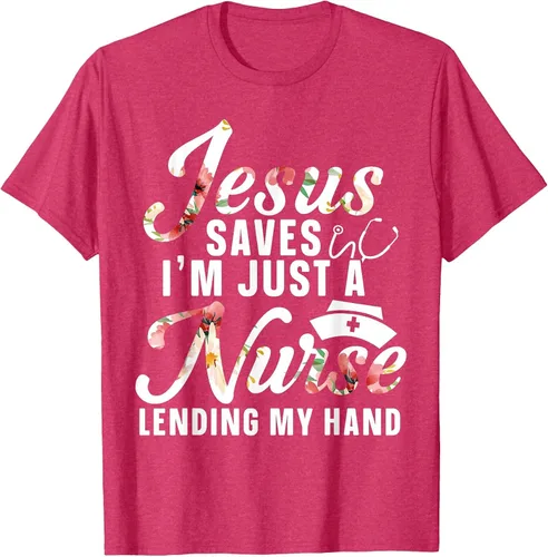 Vista 11 de Jesus Saves I'm Just A Nurse Lending My Hand RN Christian T-Shirt Asphalt Grey