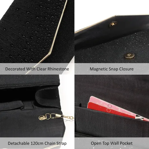 Vista 7 de DETARA Bolsos de noche para mujer, con lentejuelas con purpurina, monederos de mano para mujer, de cristal brillante, falp, formal, boda, fiesta