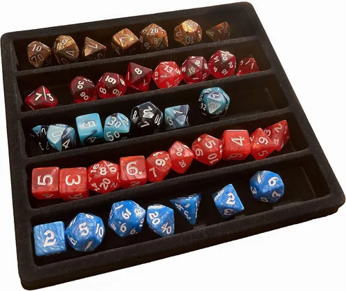 Vista 8 de N'icePackaging - Bandeja de dados acolchada negra de lujo con bolsa de dados de viaje de arpillera marrón - para juegos de rol/mesa/D&D 5e / rodar