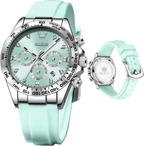 Vista 14 de OLEVS Relojes de diamante de lujo pequeños para mujer - Pulsera de acero inoxidable, impermeables, analógicos, luminosos, con fecha, relojes