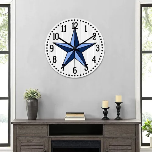 Vista 6 de Reloj de pared vintage de estilo rústico con estrella de Texas occidental, reloj de madera, silencioso sin tictac, funciona con pilas, para sala