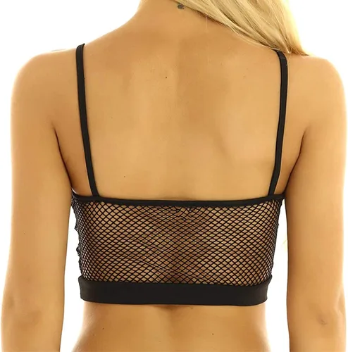 Vista 3 de KKmeter Bralette de malla para mujer con correa superior para ver a través de ver sin mangas, chaleco para fiesta