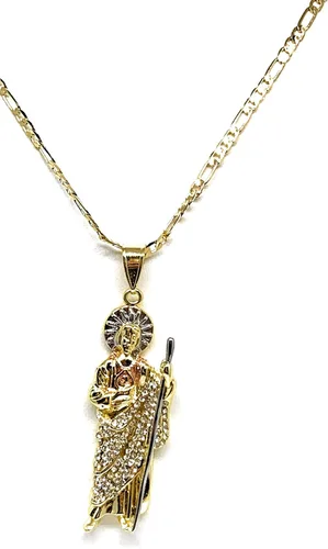Vista 3 de Fran & Co. Jewelry Collar con colgante de San Judas, chapado en oro, blanco y plateado en oro, 24.0in, San Judas Tadeo Medalla Cadena Oro Laminado
