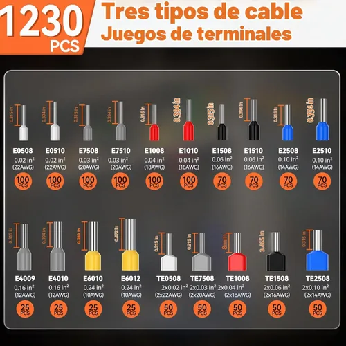 Vista 3 de Preciva Kit de herramientas de prensado de virola AWG23-10/0.25-6mm² con conectores de alambre de 19 tamaños, alicates de crimpado de alambre