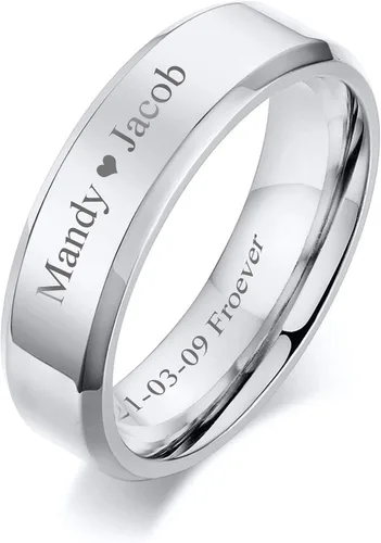Vista 9 de VNOX Customize Personalized Name Date Stainless Steel Simple Polished Finish Wedding Band Engagement Rings for Men Women,Size 6