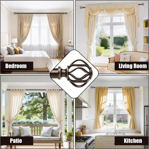 Vista 5 de Barras de cortina de bronce para ventanas de 28 a 48 pulgadas (2.3-4 pies), barra de cortina ajustable de 1 pulgada, barras decorativas
