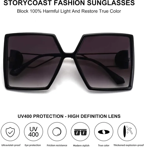 Vista 3 de STORYCOAST Gafas de sol cuadradas de gran tamaño para mujer, a la moda, con protección UV400