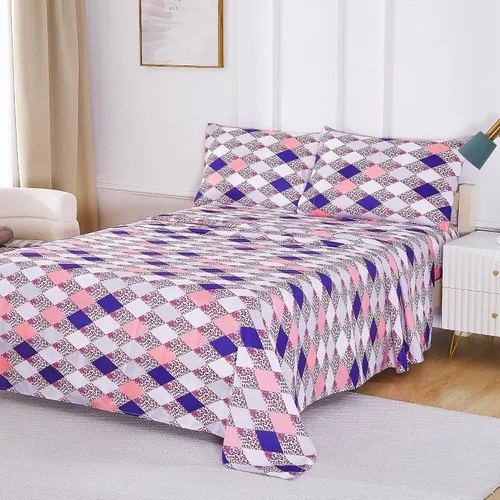 Vista 9 de Softan Juego de sábanas tamaño matrimonial con estampado geométrico de rombos y leopardo, sábanas bajeras de microfibra con bolsillo profundo de 15