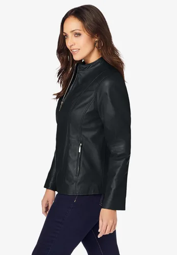 Vista 4 de Jessica London Chaqueta de cuero con cremallera frontal Negro