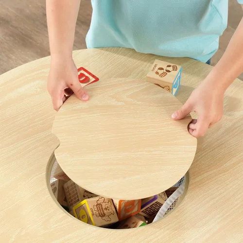 Vista 3 de KidKraft Conjunto de mesa de almacenamiento redondo y 2 sillas - Natural y blanco, 23.5 x 23.5 x 17.3