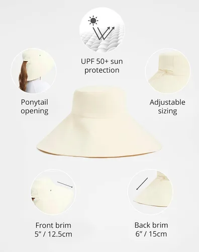Vista 3 de Solbari Sombrero de ala ultra ancha UPF 50+ plegable con protección solar UV con ala de cobertura completa Vainilla / Beige