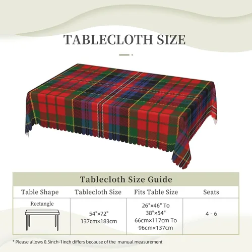 Vista 6 de Mantel rectangular para comedor, interior y exterior con diseño de cuadros escoceses de clan macpherson rojo, resistente a cuadros, lavable, mantel