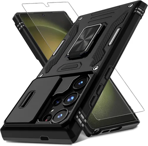 Vista 17 de DEERLAMN Funda para Samsung Galaxy S23 con Cubierta Deslizante para Cámara + Protector de Pantalla (2 Paquetes), Soporte de Anillo Giratorio