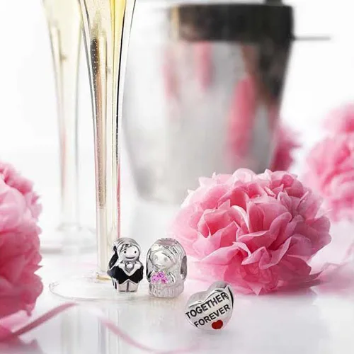 Vista 4 de Love Couples Words Saying "Just Married" Together Forever Red Heart Charm Bead For Women Teen Wife .925 Sterling Silver Fits European Bracelet