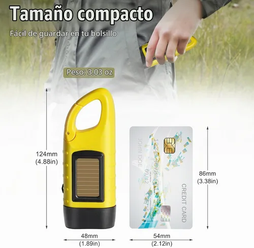 Vista 2 de SEANCHEER Linternas solares de manivela, linterna LED compacta de emergencia, linterna de supervivencia de mano, linterna de dinamo de mosquetón