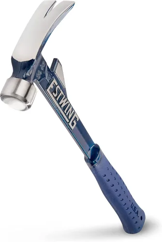 Vista 8 de Martillo Estwing Hammertooth - Garra de arranque recta de 22 oz con cara lisa y agarre de reducción de impactos - E6-22T, Azul