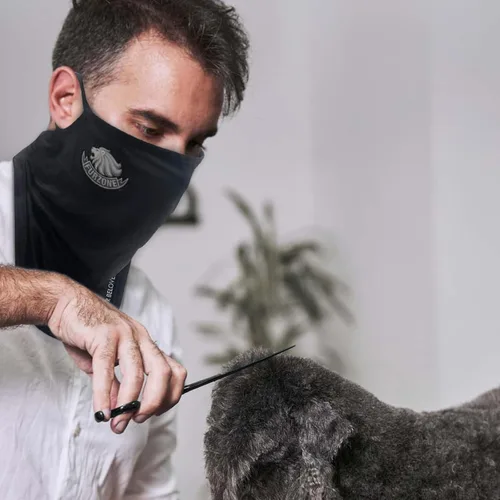 Vista 5 de Bufanda facial con cintas elásticas para las orejas para peluqueros profesionales Mascarilla transpirable para cara y cuello, protección contra