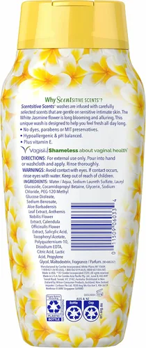 Vista 5 de Vagisil Lavado Femenino para Higiene del Área Íntima, Aromas Scentsitive, pH Equilibrado y Probado por Ginecólogos, Jazmín Blanco, 12 oz
