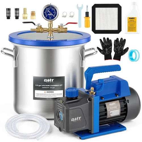 Vista 15 de OMT 5 Gal Vacuum Chamber & 3.5 CFM Pump Kit for Resin Degas, Blue Azul