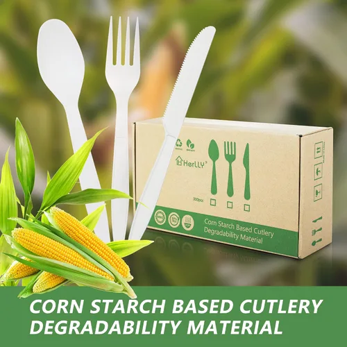 Vista 4 de Tenedores compostables, 300 tenedores desechables para fiestas, grandes tenedores biodegradables respetuosos con el medio ambiente, duraderos