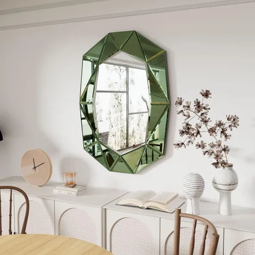 Vista 3 de Espejo de pared ovalado con forma de diamante: marco de espejo verde 39.4 x 27.5 pulgadas Elegante decoración de espejo para el hogar moderno