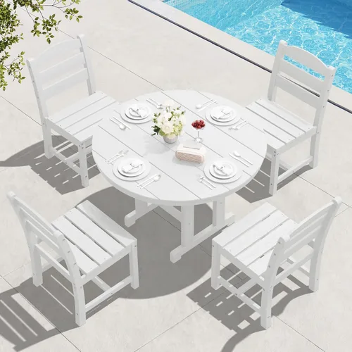 Vista 44 de SERWALL Juego de sillas de comedor Adirondack para exterior, conjunto de 2, sillas de patio de HDPE resistentes a todo clima, color negro
