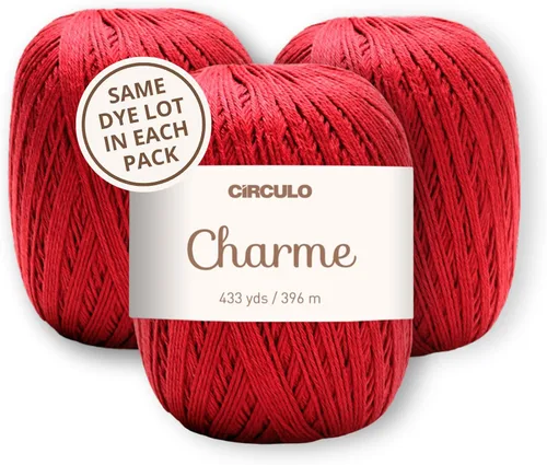 Vista 50 de CIRCULO Charme - Paquete de hilo para tejer y ganchillo, 3 bolas de 100% algodón virgen brasileño mercerizado, peso deportivo suave, color 2012