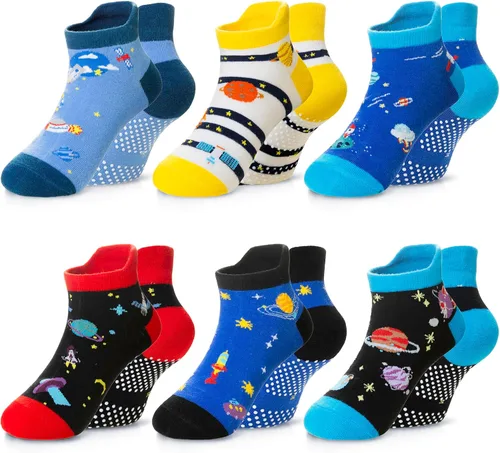 Vista 9 de Eyean Calcetines tobilleros de algodón para niños, diseño de animales, suaves, antideslizantes, para niños y niñas, calcetines invisibles, 6 pares