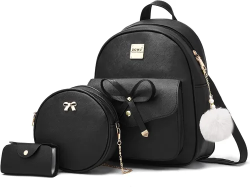 Vista 19 de ZGWJ Mini mochila de cuero con moño, mochila pequeña, linda mochila casual de viaje para niñas y mujeres, M, Mochilas tipo mochila