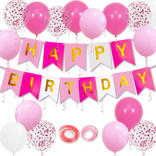 Vista 15 de Cartel de feliz cumpleaños, decoración de cumpleaños negro y dorado, 16 globos de 12 pulgadas con 2 cintas para hombres, mujeres, niñas y niños