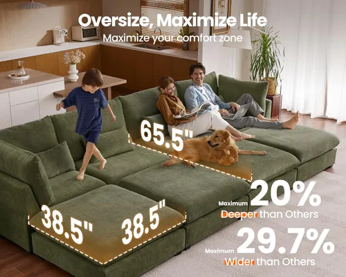 Vista 3 de Sofá modular de felpilla de 77 pulgadas, sofá modular de nube lavable con otomana, sofás seccionales de 3 plazas para sala de estar, cubierta