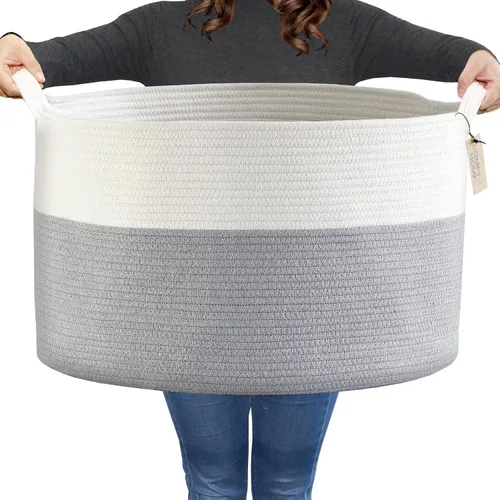 Vista 10 de COMFY-HOMI - Cesta de lavandería XXL grande con asas, cesta de manta, cesta decorativa de cuerda de algodón para la sala de estar, cesta