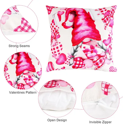 Vista 3 de Fundas de almohada de San Valentín, fundas de almohada de San Valentín de 17 x 17 pulgadas, juego de 4 corazones, camión, boda, decoración para sofá