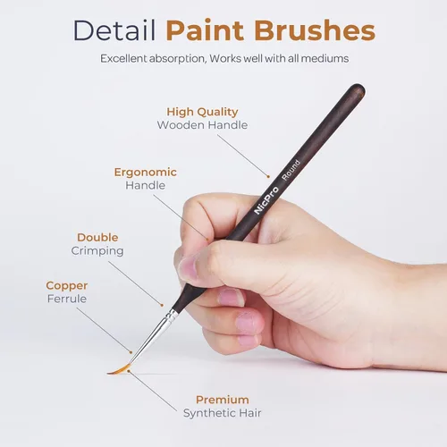 Vista 3 de Nicpro Pinceles de pintura en miniatura – Juego de 11 pinceles de pintura modelo para acuarela acrílica al óleo, pinceles de pintura