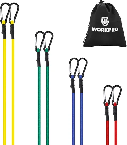 Vista 15 de WORKPRO Cuerdas elásticas de 24 pulgadas con ganchos, paquete de 4 correas elásticas de goma superior resistente, cuerda elástica fuerte para tienda