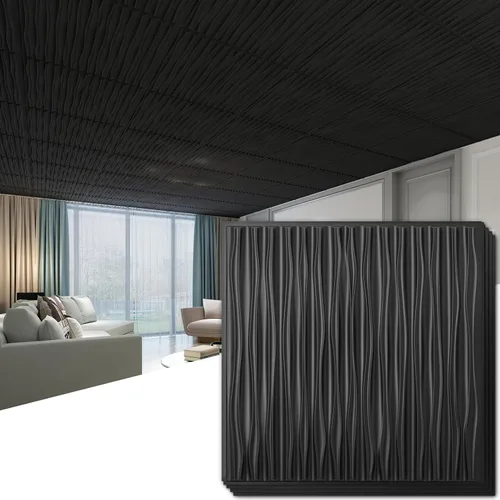Vista 16 de Art3dwallpanels Azulejos de techo 24 x 24, paquete de 12, blanco Ola Blanco
