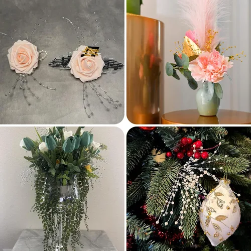 Vista 5 de Ramo de perlas de novia con cuentas de 50 piezas para decoración de fiesta (marfil)