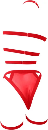 Vista 8 de Lencería sexy para mujeres para sexo travieso juego liguero arnés gargantilla cuello sujetador y bragas conjuntos recortado encaje hasta la ropa