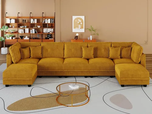 Vista 40 de LLappuil Sofá seccional modular con asientos de almacenamiento, sofá seccional convertible modular en forma de U de pana para sala de estar, sofá