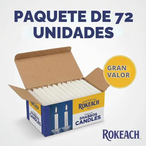 Vista 8 de Rokeach Velas estándar de Shabat, 72 unidades, velas de parafina blanca de sábado, 3 horas de tiempo de combustión